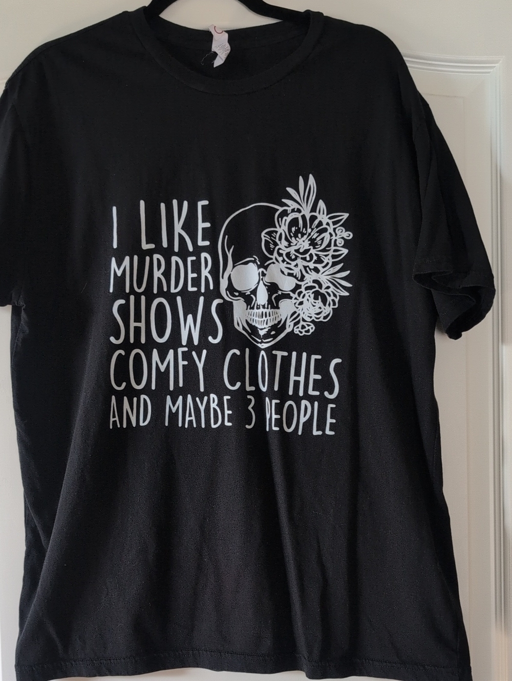 Black Graphic Short-Sleeve Tee with Skull & Floral Print